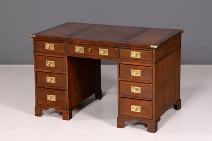 Edler Englischer Schreibtisch Military Chest Echt Lederauflage Bürotisch Office Table Maritim Antik Vintage