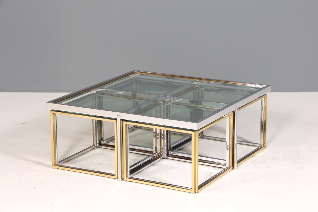 Wunderschöner Original Maison Charles Tisch Chrome Mid Century Coffee Table 70s Couchtisch 5-teilig Wohnzimmer Tisch