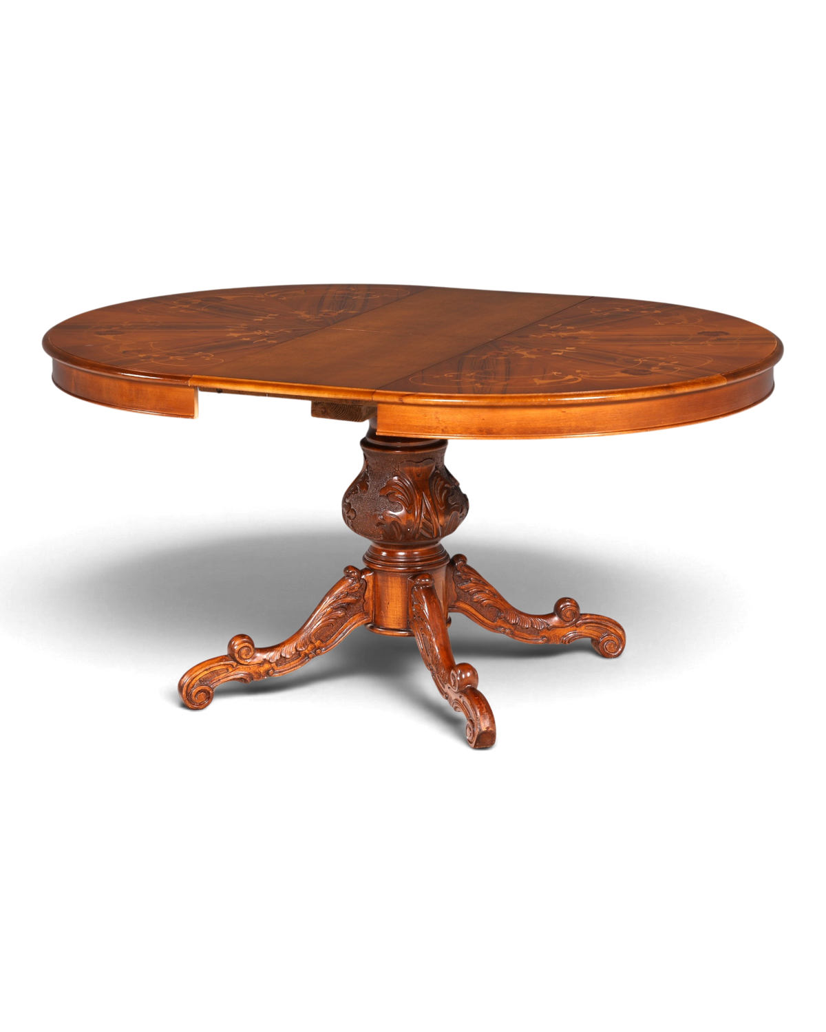 Hauptstadt Möblerei ovaler ausziehbarer Esstisch im englischen Barock-Stil aus massivem Holz mit kunstvollen Schnitzereien