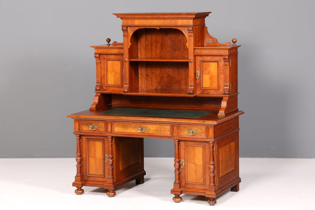 Traumhafter Gründerzeit Schreibtisch mit Aufsatz Jugendstil Bürotisch Massivholz um 1900