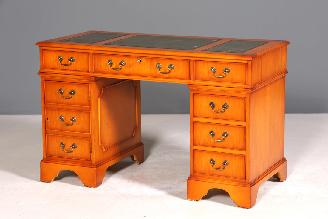 Wunderschöner Englischer Schreibtisch Englisch Eibe Desk Leder Auflage Antik Stil Bürotisch Office Desk