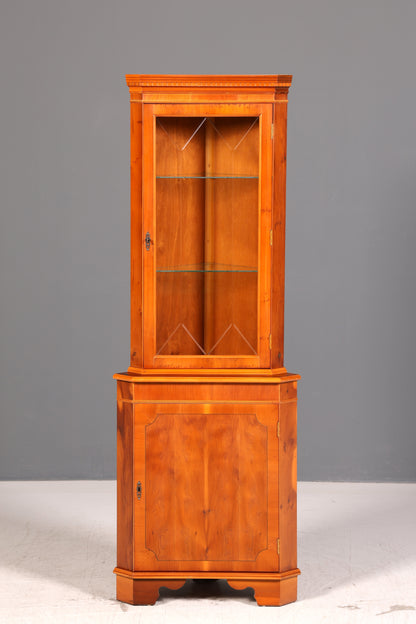 Wunderschöne Englische Eckvitrine Eibe Eckschrank Glasvitrine Vitrine mit Beleuchtung Antik Echt Holz Vintage
