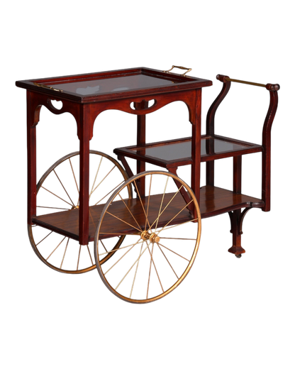 Wunderschöner filigraner Jugendstil Servierwagen Antik Glas Barwagen Teewagen um 1910