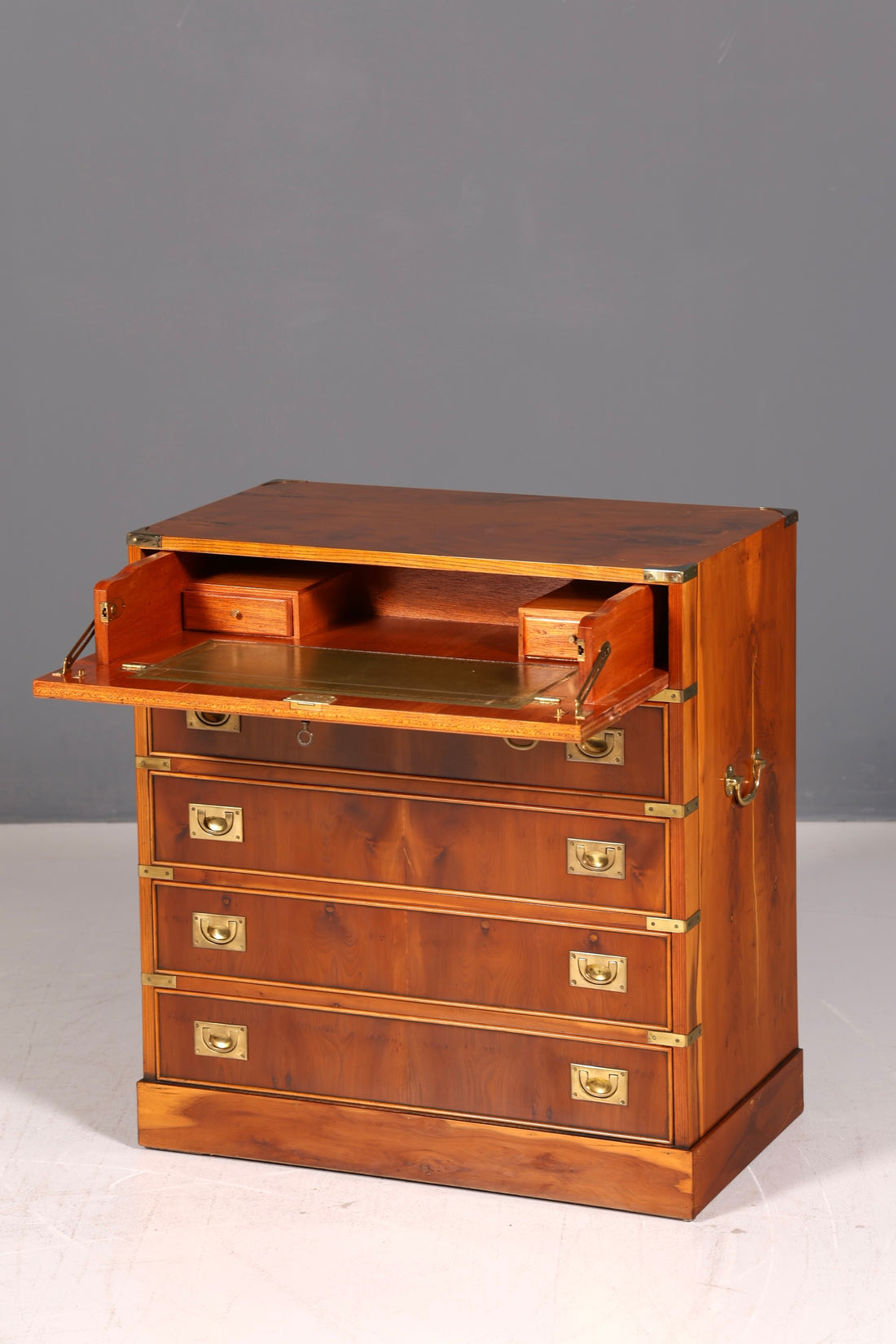 Beautiful Maritime Secretary English Writing Chest Real Wood Leather Top Desk Antique