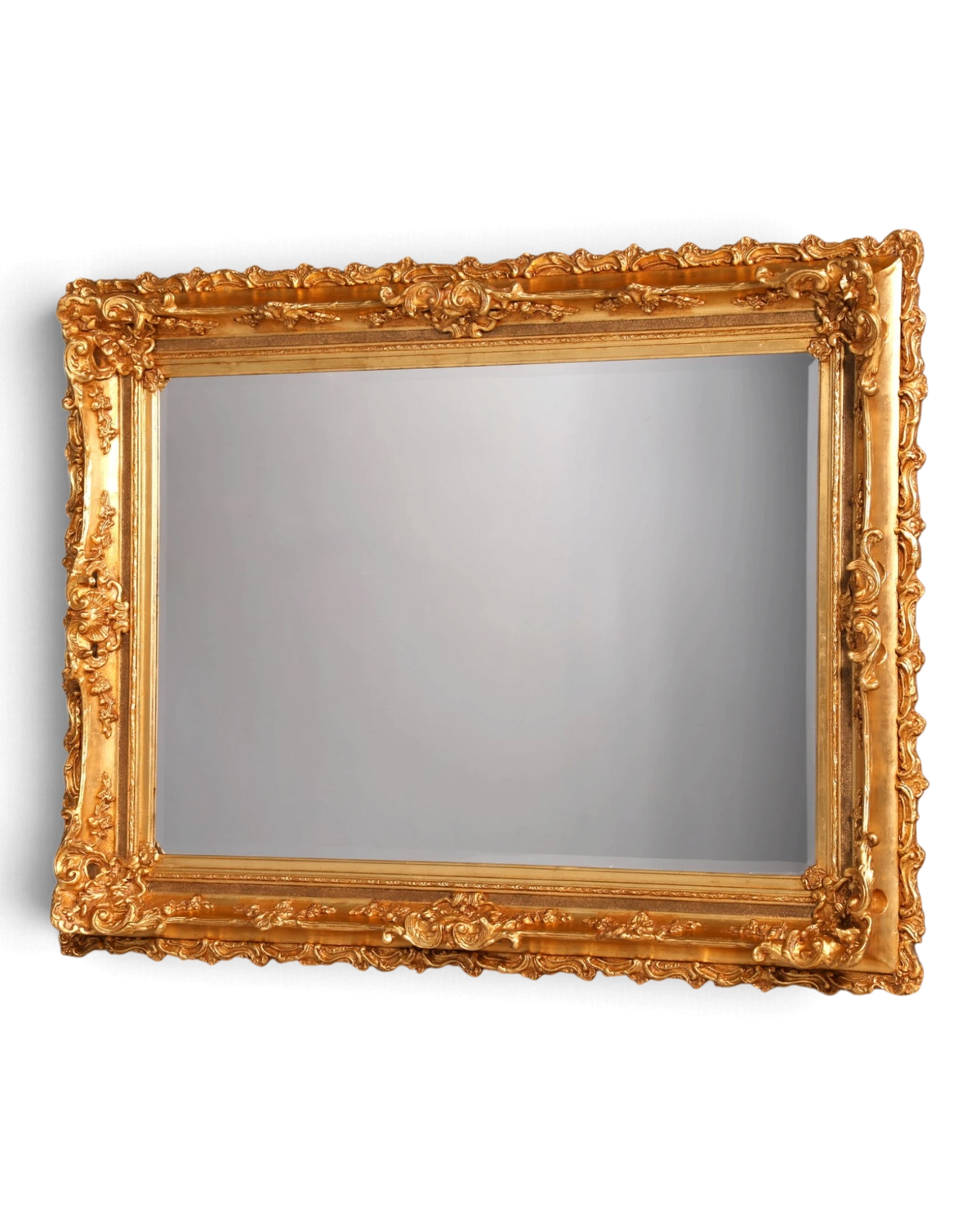 Elegant XXL Baroque-style wall mirror with gold ornaments, hallway mirror with beveled edges, ornate mirror