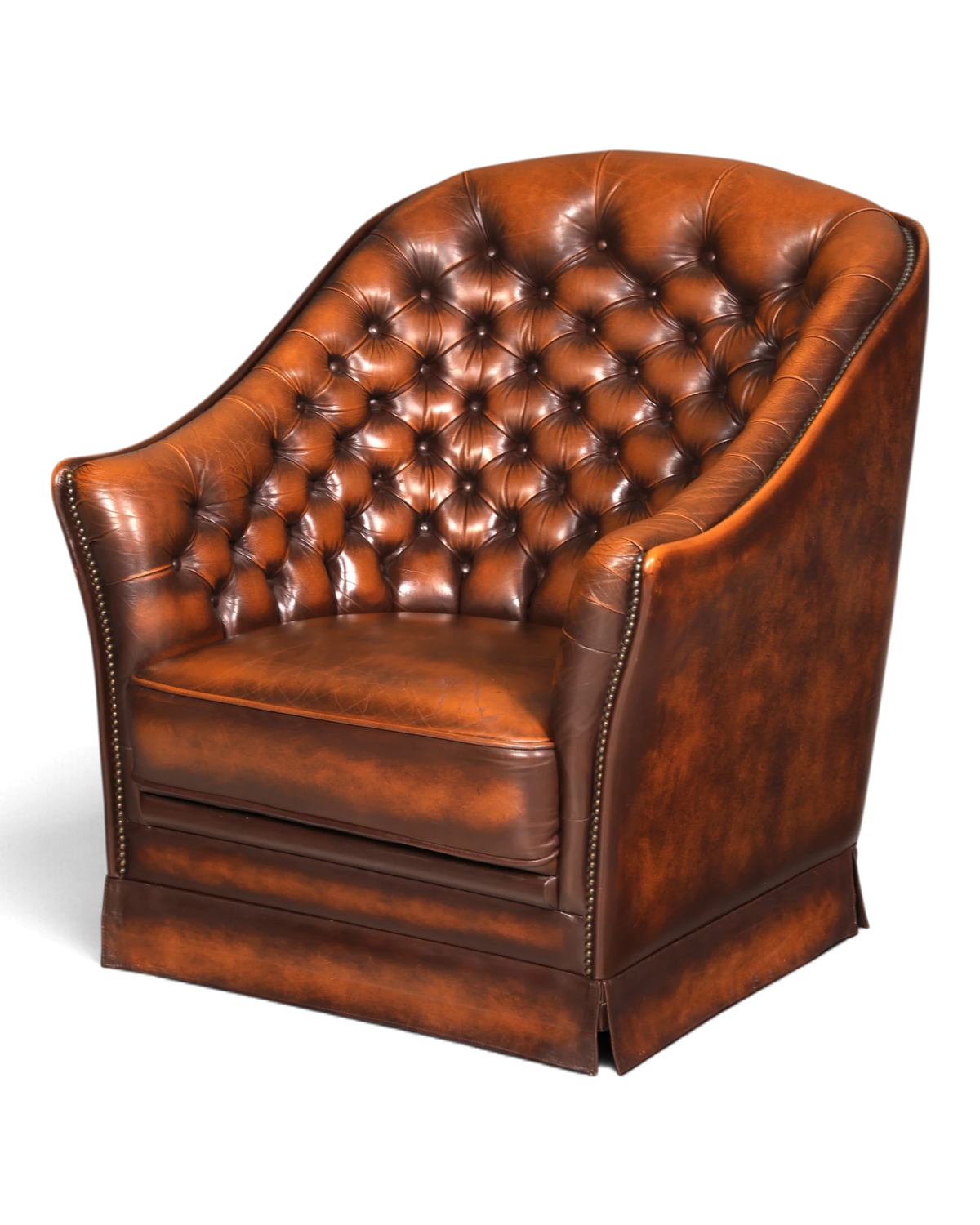Seltener Chesterfield Sessel Englisch Clubsessel Echt Leder Braun Knopfheftung Ledersessel Tub Chair Vintage
