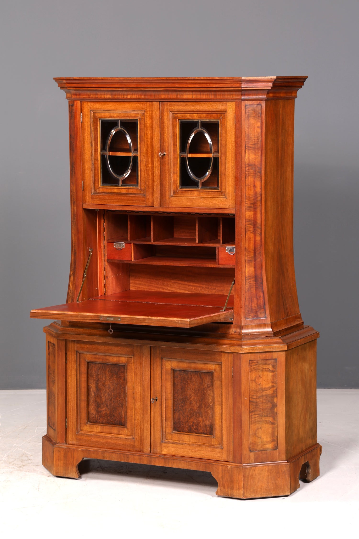 Wunderschöner Jugendstil Sekretär Vitrine Aufsatzschrank Nussbaum um 1900 Antik Schreibschrank Vertiko Vintage