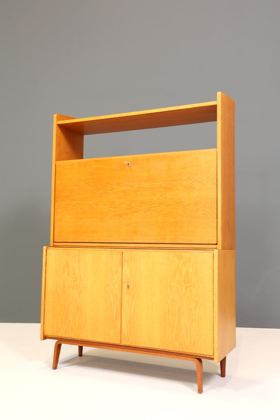Schlichter Mid Century Sekretär Bücherregal Schrank Retro Holz Kommode