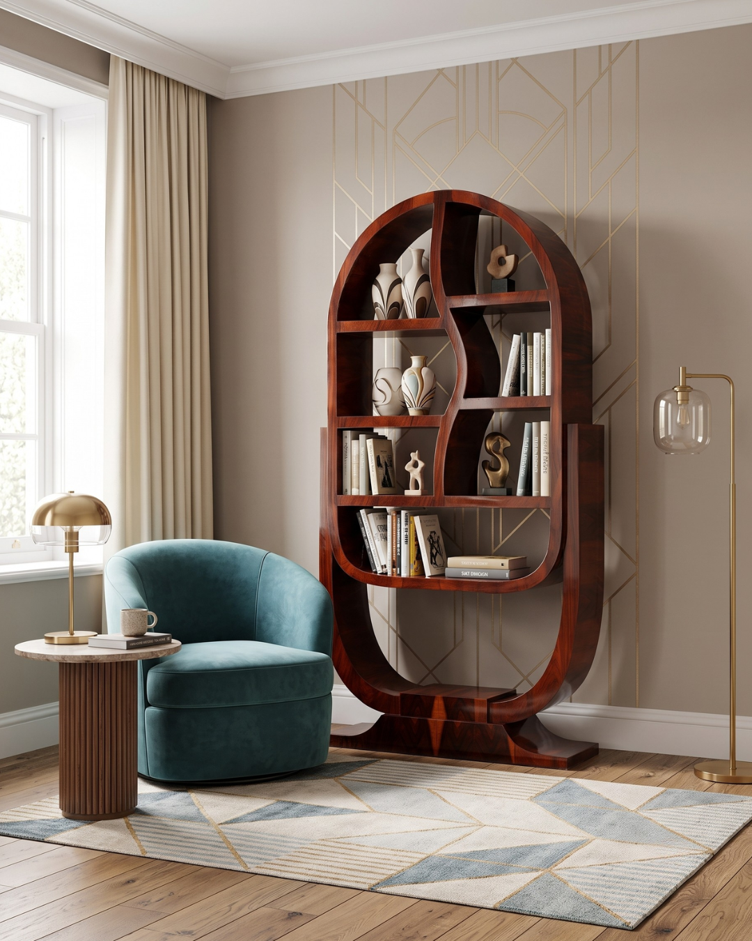 Wunderschönes Art Deco Design Bücherregal Kult Regal Bookshelf