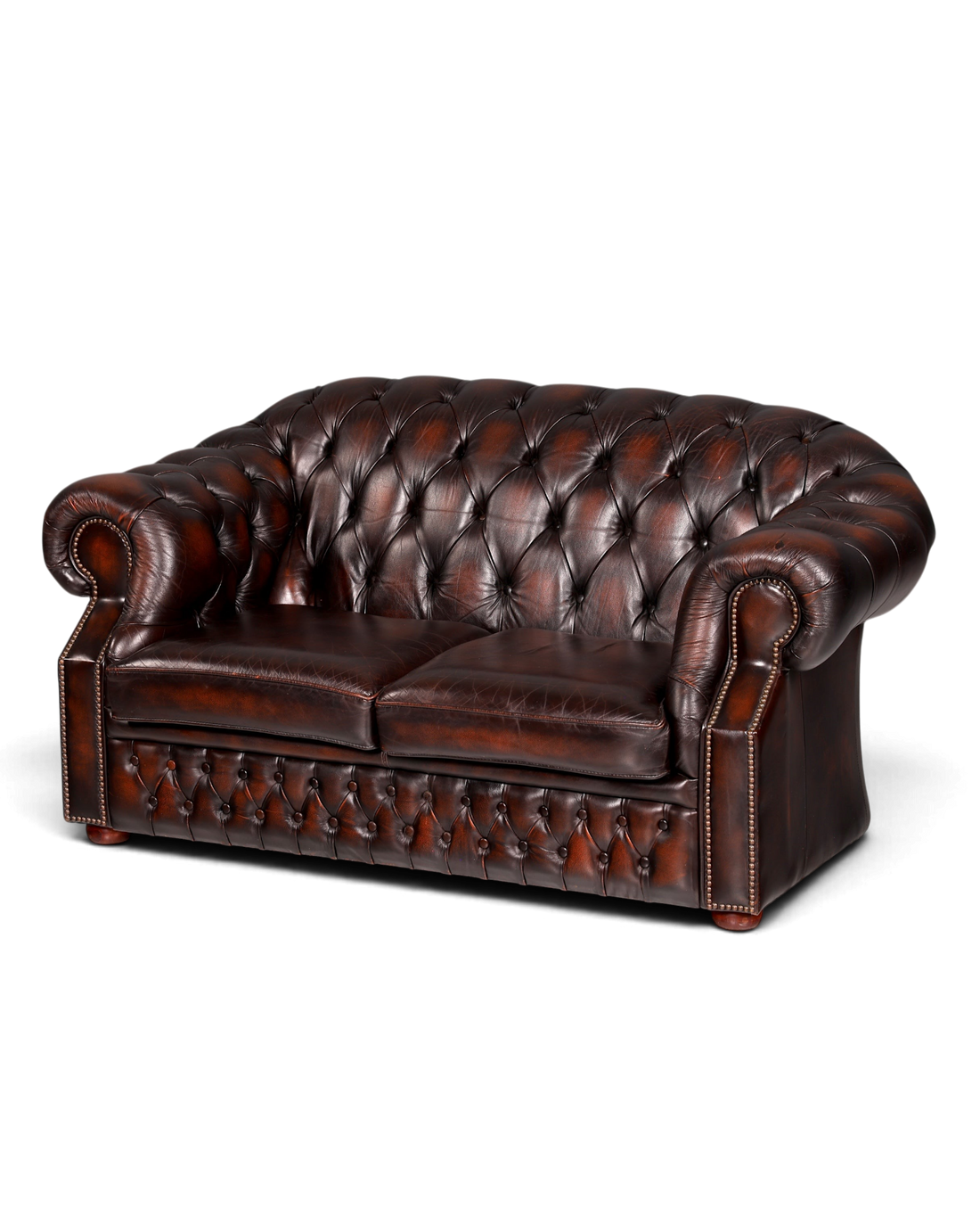 Hauptstadt Möblerei Chesterfield Centurion 2-Sitzer Sofa aus braunem Echtleder mit Knopfheftung und Ziernägeln