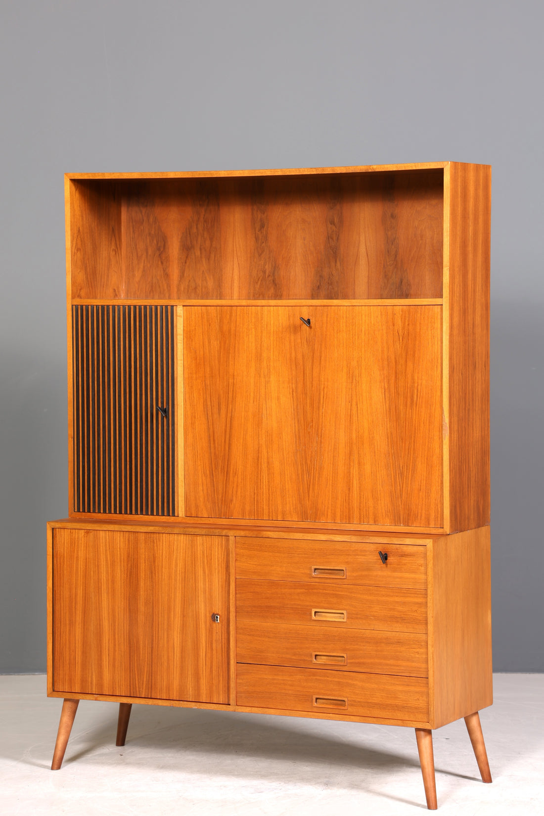 Wunderschöner Mid Century Schrank Bücherregal Sekretär Vintage Regal Highboard Holz Bookshelf VEB