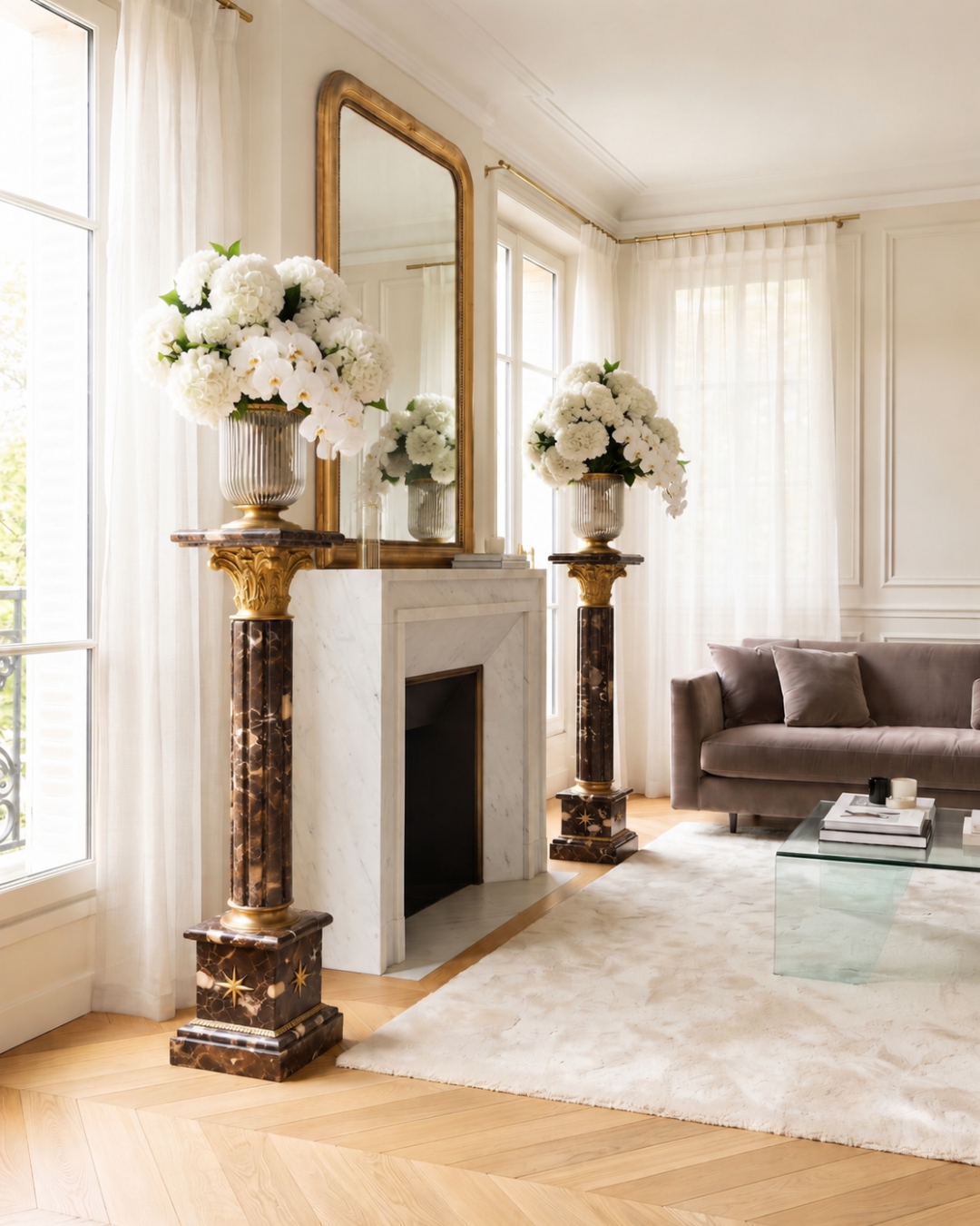 Prächtige Barock Stil Säule Louis XV Marmor Blumensäule Naturstein Sockel Ablage