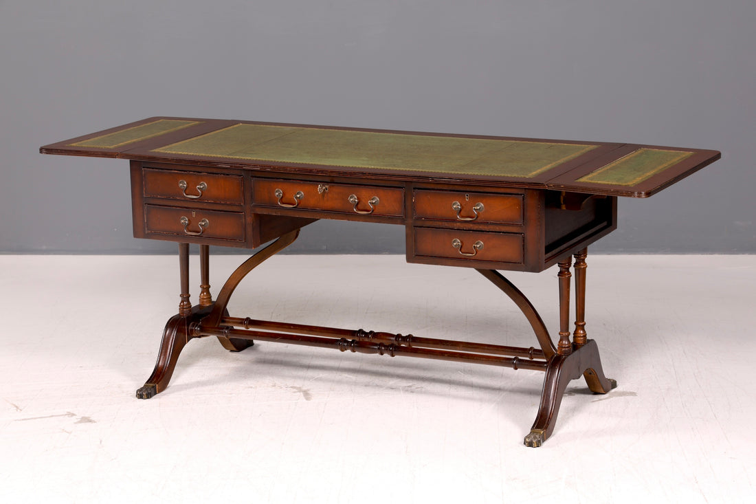 Wunderschöner Englischer Schreibtisch Regency Klappschreibtisch Echt Lederauflage Mahagoni 60s Bürotisch