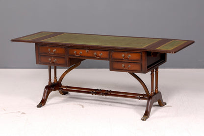 Beautiful English Desk Regency Folding Desk Genuine Leather Top Mahogany 60s Office Table