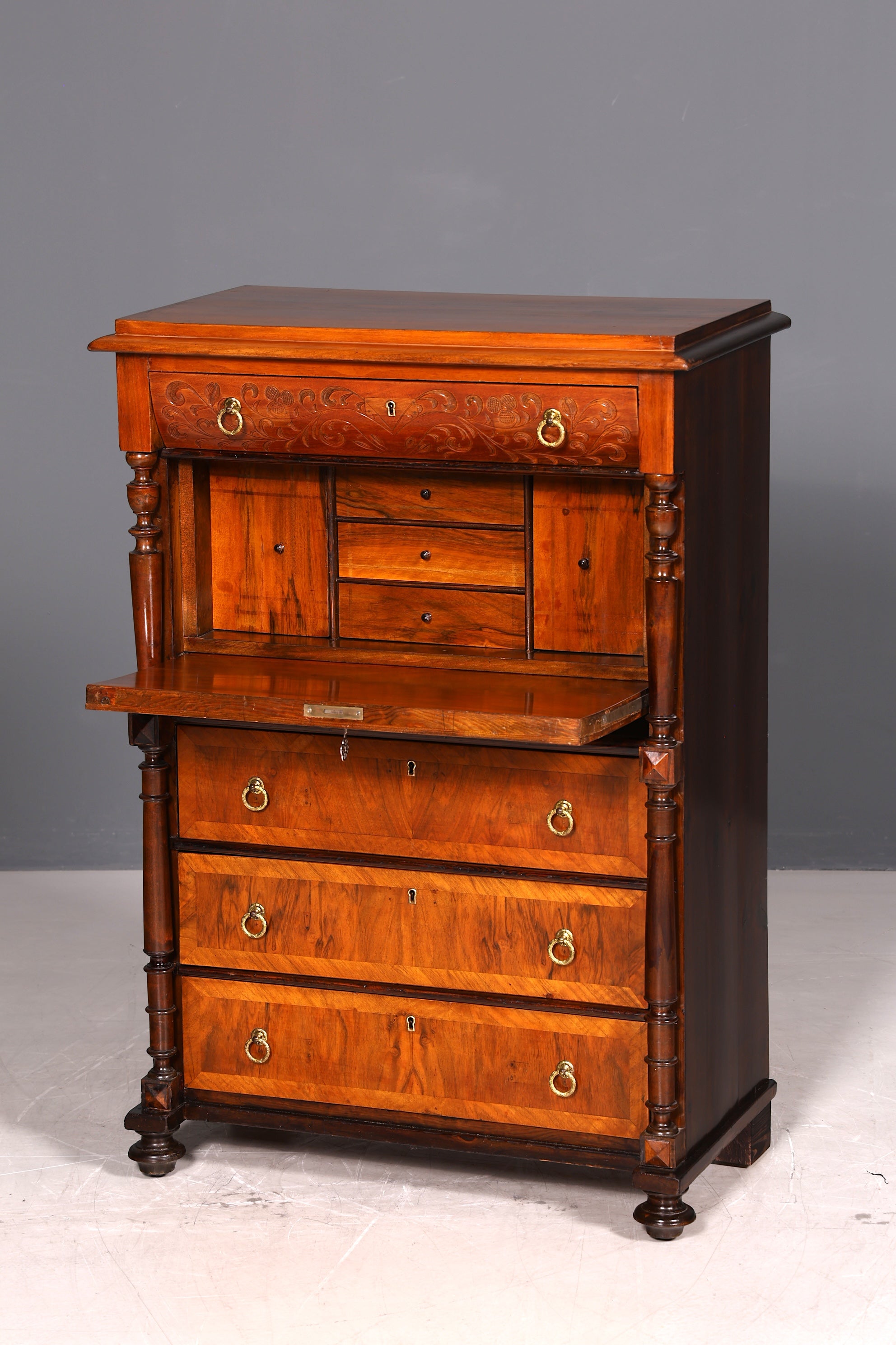Eleganter Gründerzeit Sekretär Vertiko Highboard Louis Philippe Kommode Antik Schrank um 1880