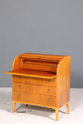 Schlichter Mid Century Rollladen Sekretär echt Holz Büro Schrank Vintage Schreibkommode