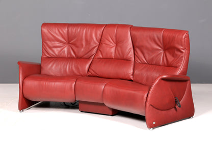 Edles Himolla Ledersofa Trapez 3-Sitzer Echt Leder Rot Relaxsofa Couch Sofa elektrisch verstellbar Vintage