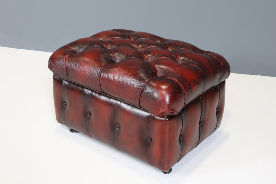 Original Chesterfield Hocker echt Leder Oxblood Fusshocker