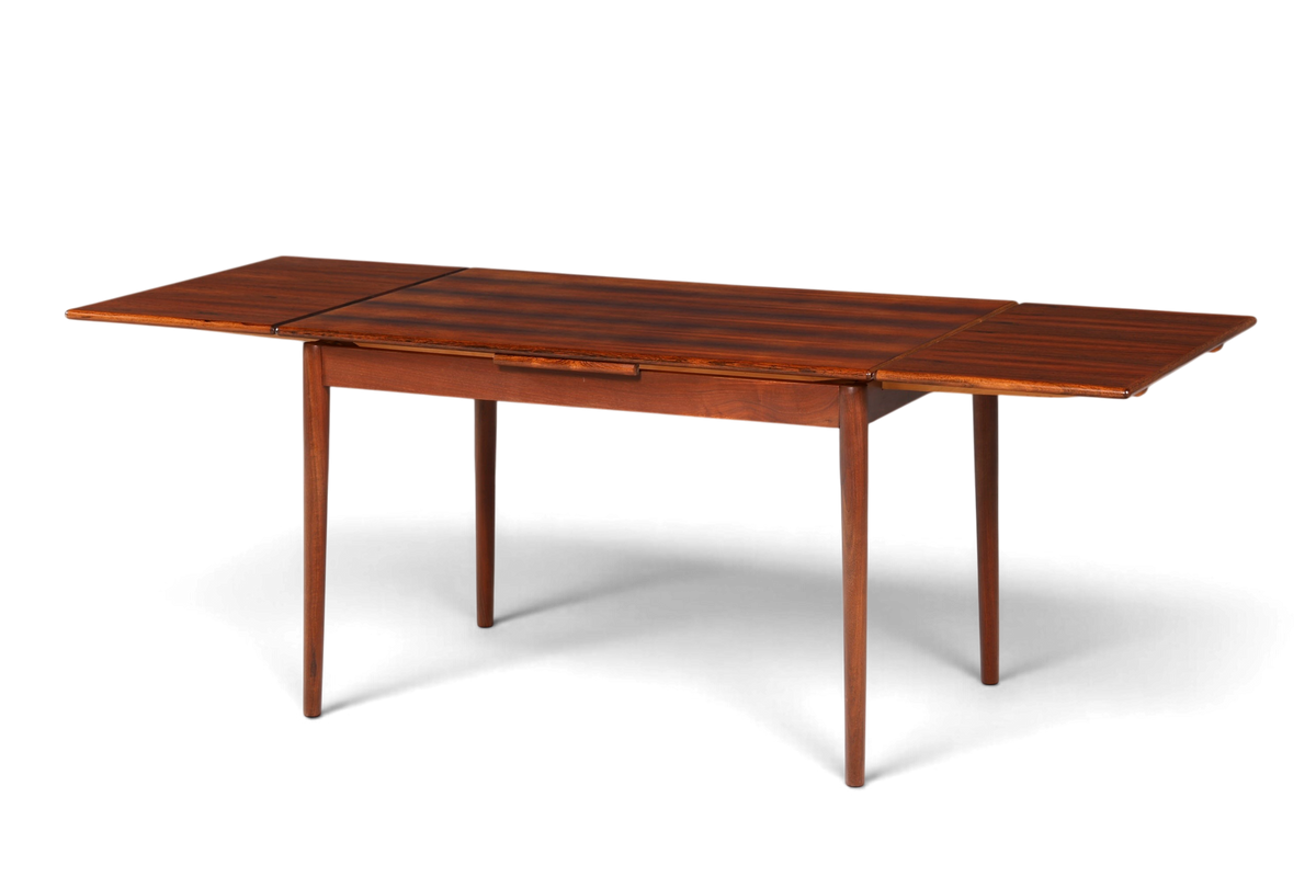 Hauptstadt Möblerei Mid Century Esstisch aus Palisander mit ausziehbarer Tischplatte und eleganter Holzmaserung