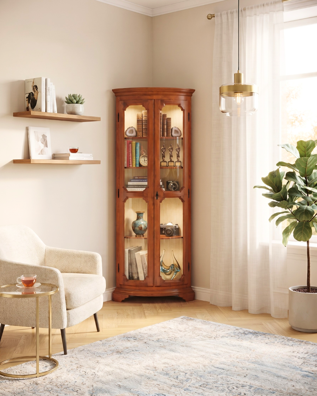 Wunderschöne Original Selva Eckvitrine Vitrine Schrank Geschirrschrank Glasvitrine Italienische Möbel