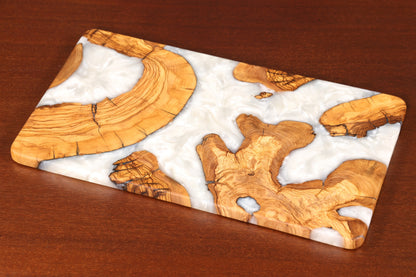 Elegant handmade epoxy resin cutting board, olive wood serving board, epoxy wood board