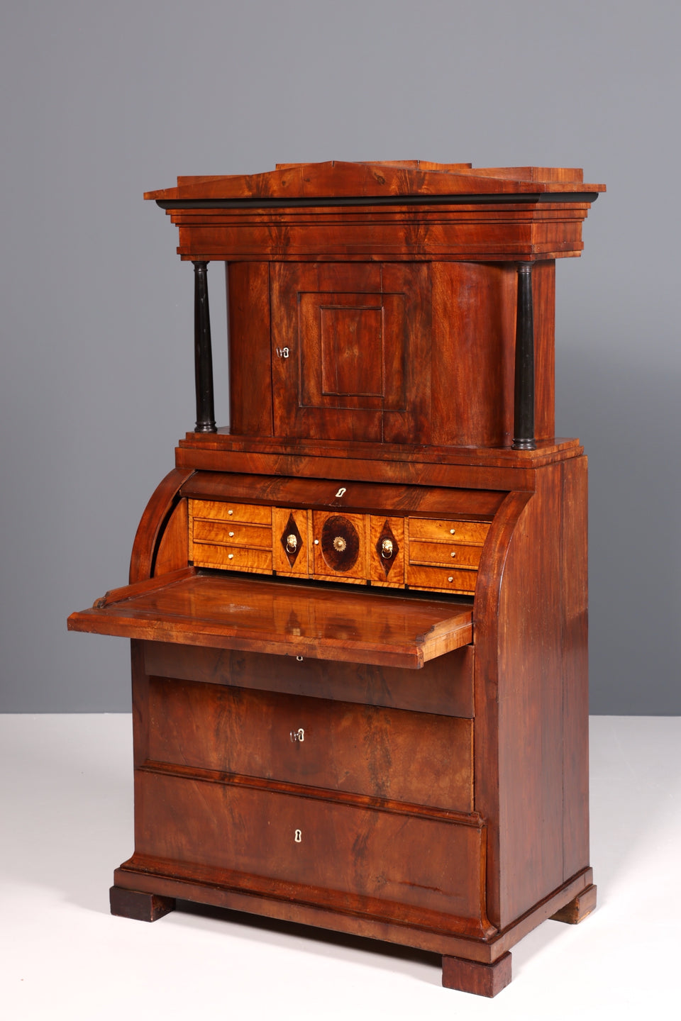 Traumhafter Biedermeier Sekretär um 1840 Rollladen Kommode Säulen Schrank