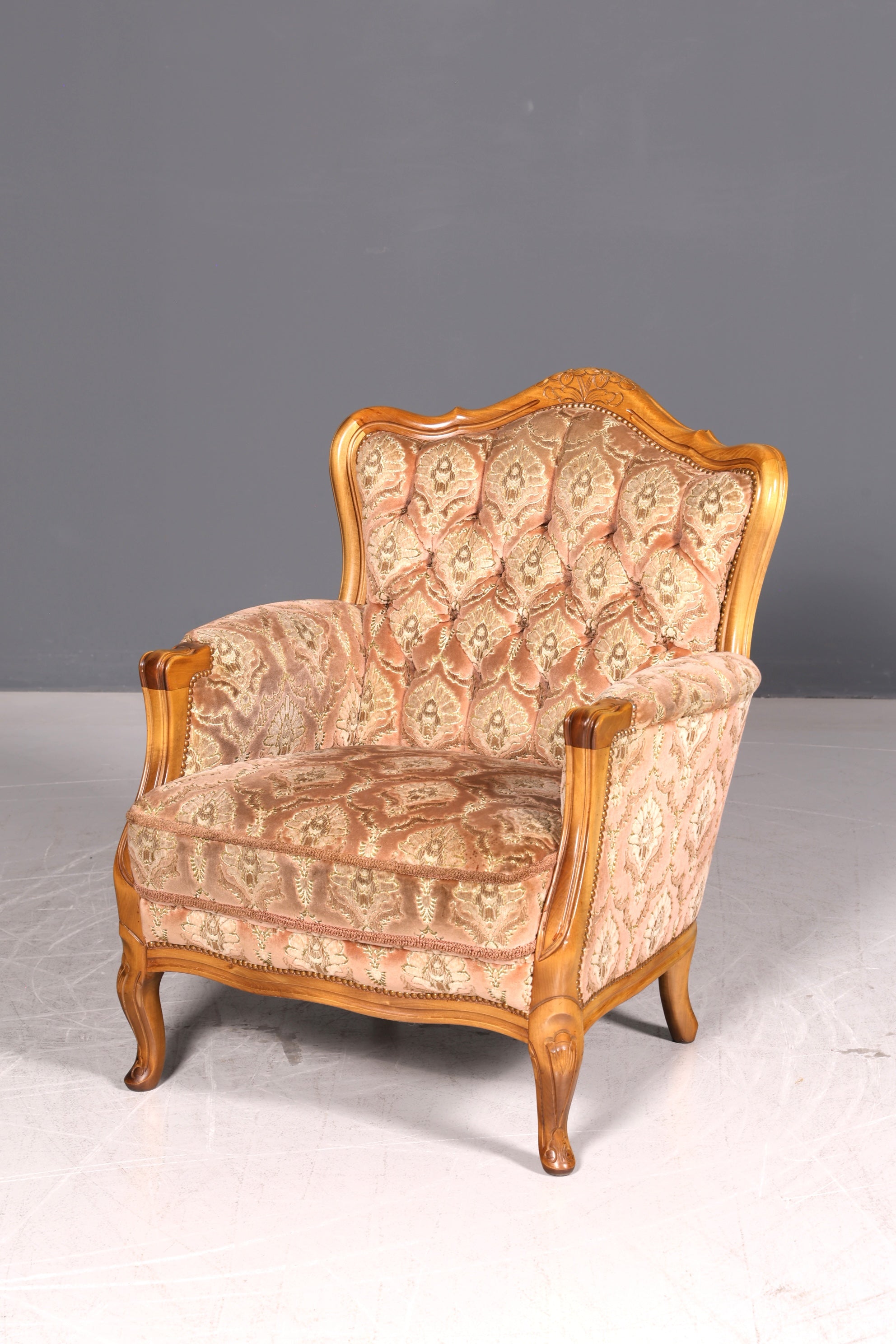 Edler Chippendale Armlehnsessel Barock Stil Sessel Samt Stoff Armchair Antik 1 von 2