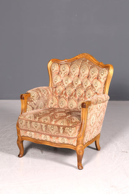 Edler Chippendale Armlehnsessel Barock Stil Sessel Samt Stoff Armchair Antik 1 von 2