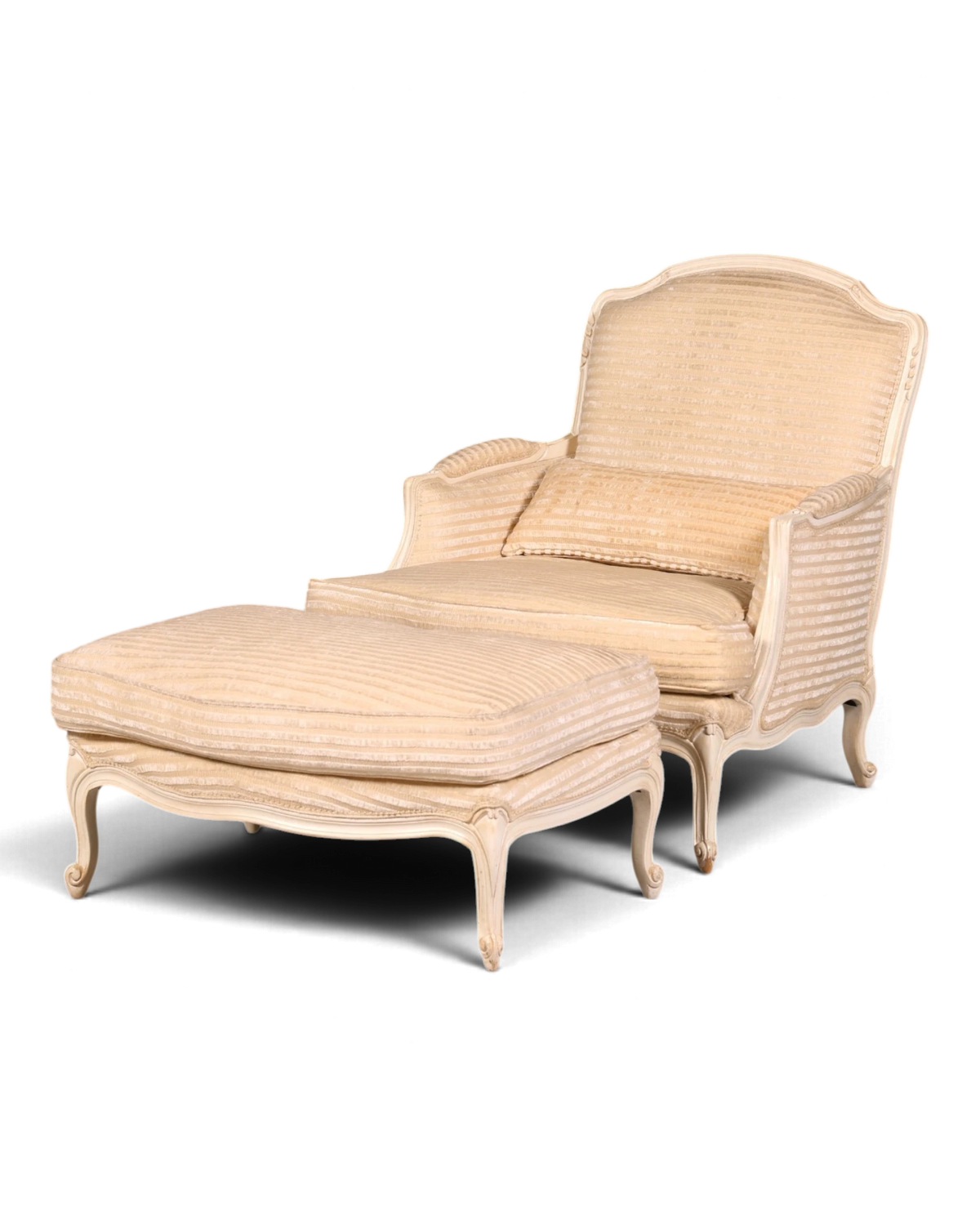 Eleganter Louis XV Stil Sessel mit Hocker Bergère Barock Stil Polstersessel Französischer Stil Fußhocker