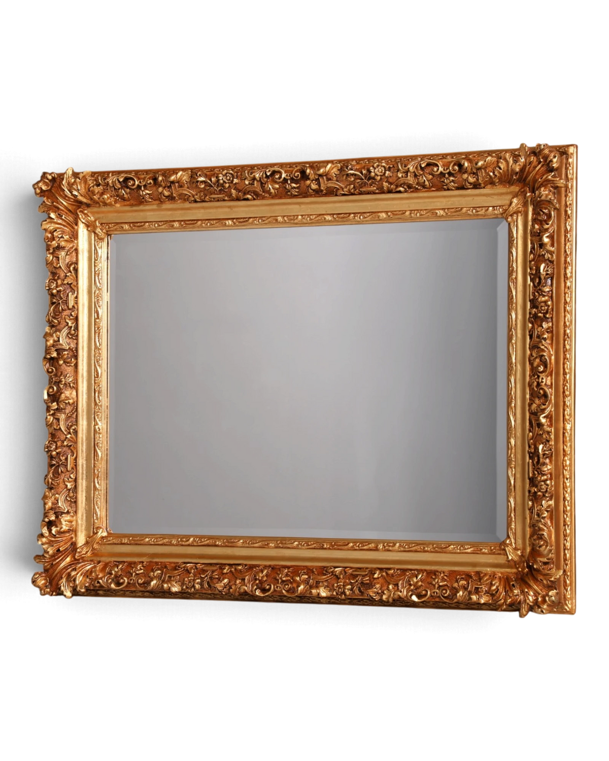 Beautiful Baroque-style wall mirror with gold ornaments, hallway mirror with beveled edges, ornate mirror