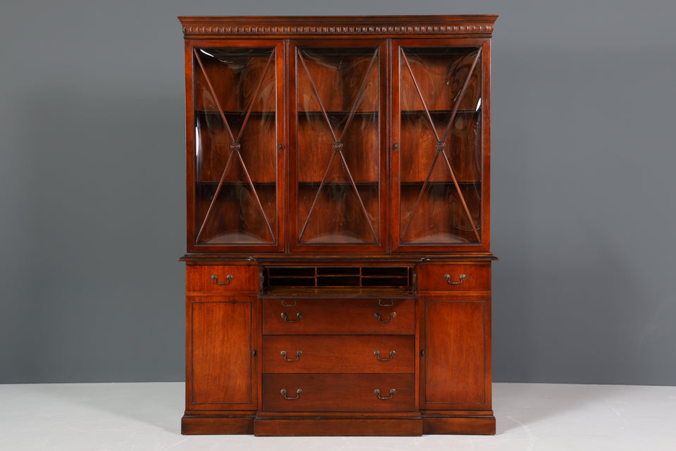Edle Englische Vitrine echt Holz Sekretär Bibliothek Bücherschrank