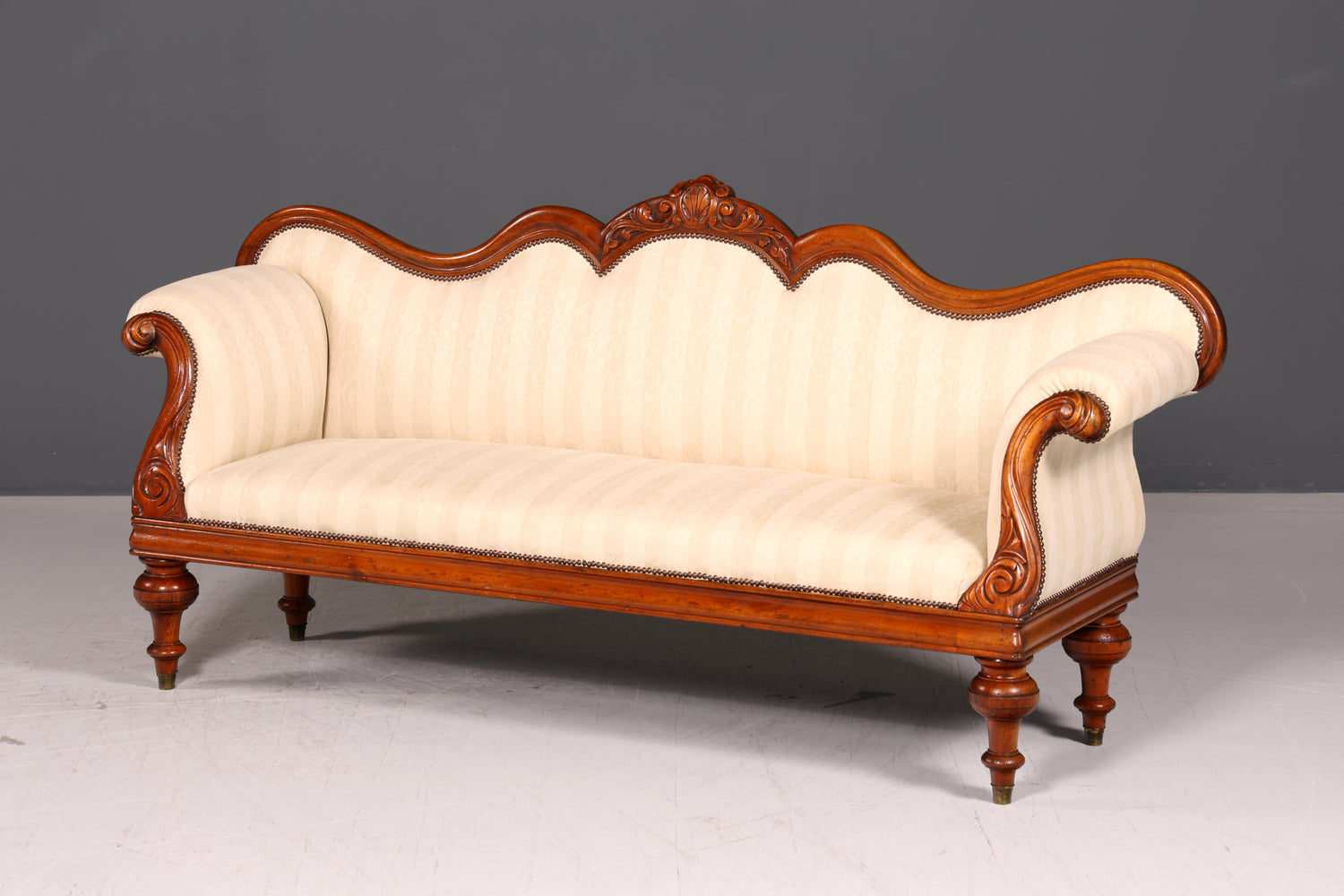 Wunderschönes Original Biedermeier Sofa Antik Louis Philippe Couch 3-Sitzer Creme Gestreift Polstersofa Récamiere