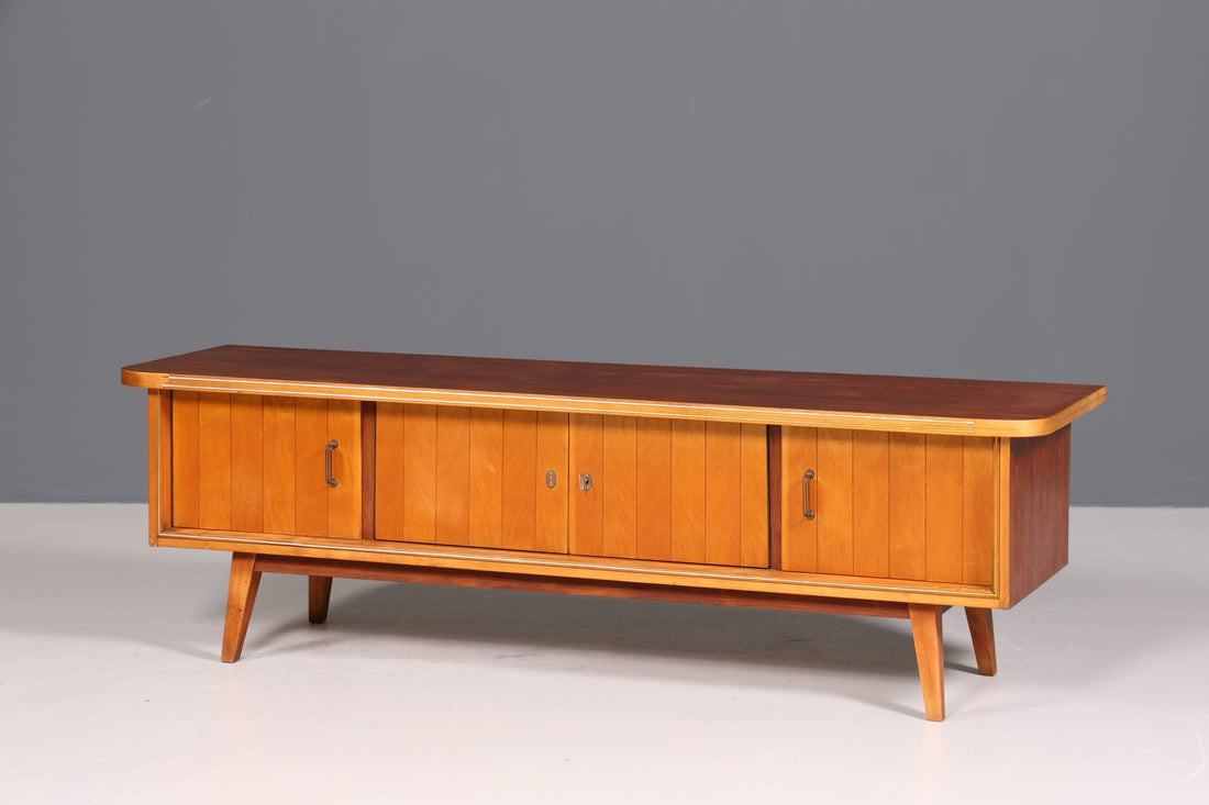 Schlichtes Mid Century Sideboard Vintage TV Kommode 60s Schrank Longboard Retro Lowboard