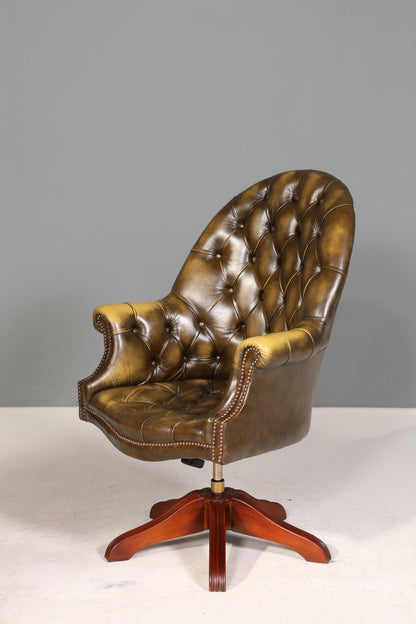 Wunderschöner Original Chesterfield Bürosessel &quot;Wade&quot; echt Leder Sessel Bürostuhl Captain Chair Sessel Office Chair 1 von 2