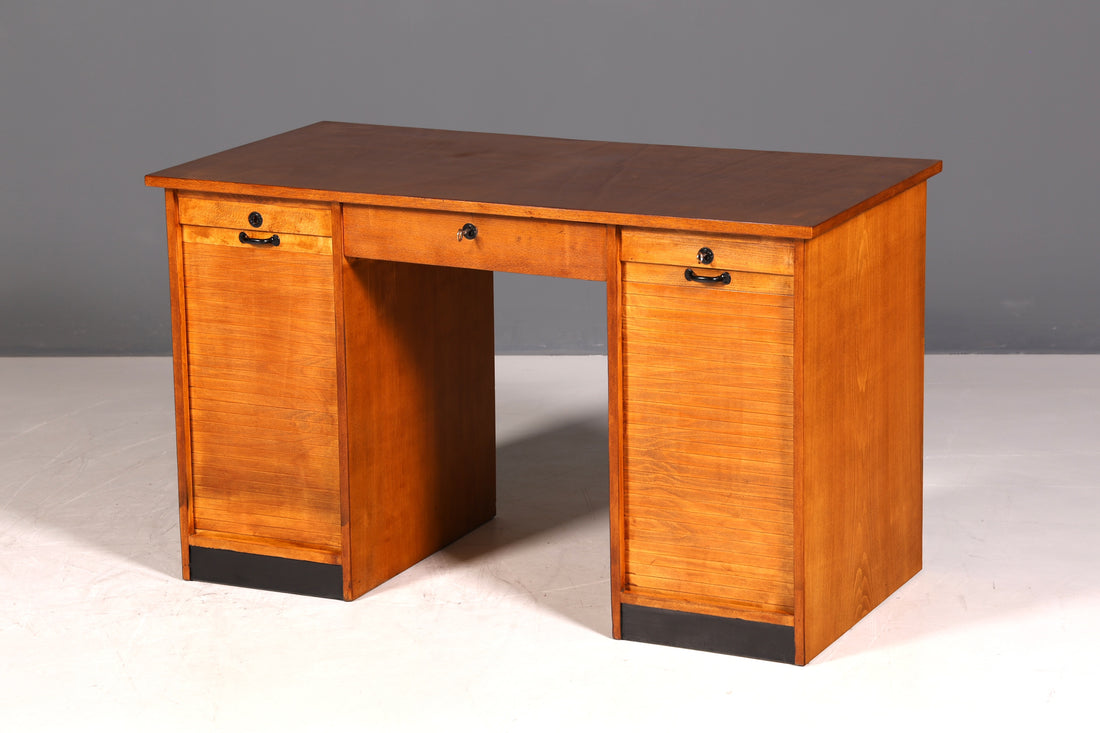 Stilvoller Bauhaus Rollladen Schreibtisch Mid Century echt Holz Bürotisch Vintage Office Table