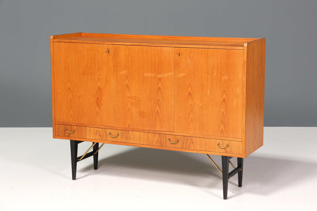 Stilvolles Mid Century Highboard echt Holz Schrank Retro Sideboard Regal Kommode