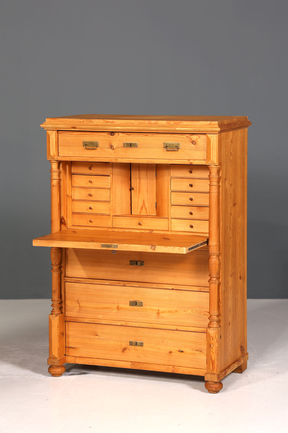 Stilvoller Gründerzeit Sekretär Vertiko Highboard Weichholz Jugendstil Kommode Landhaus Schrank um 1880