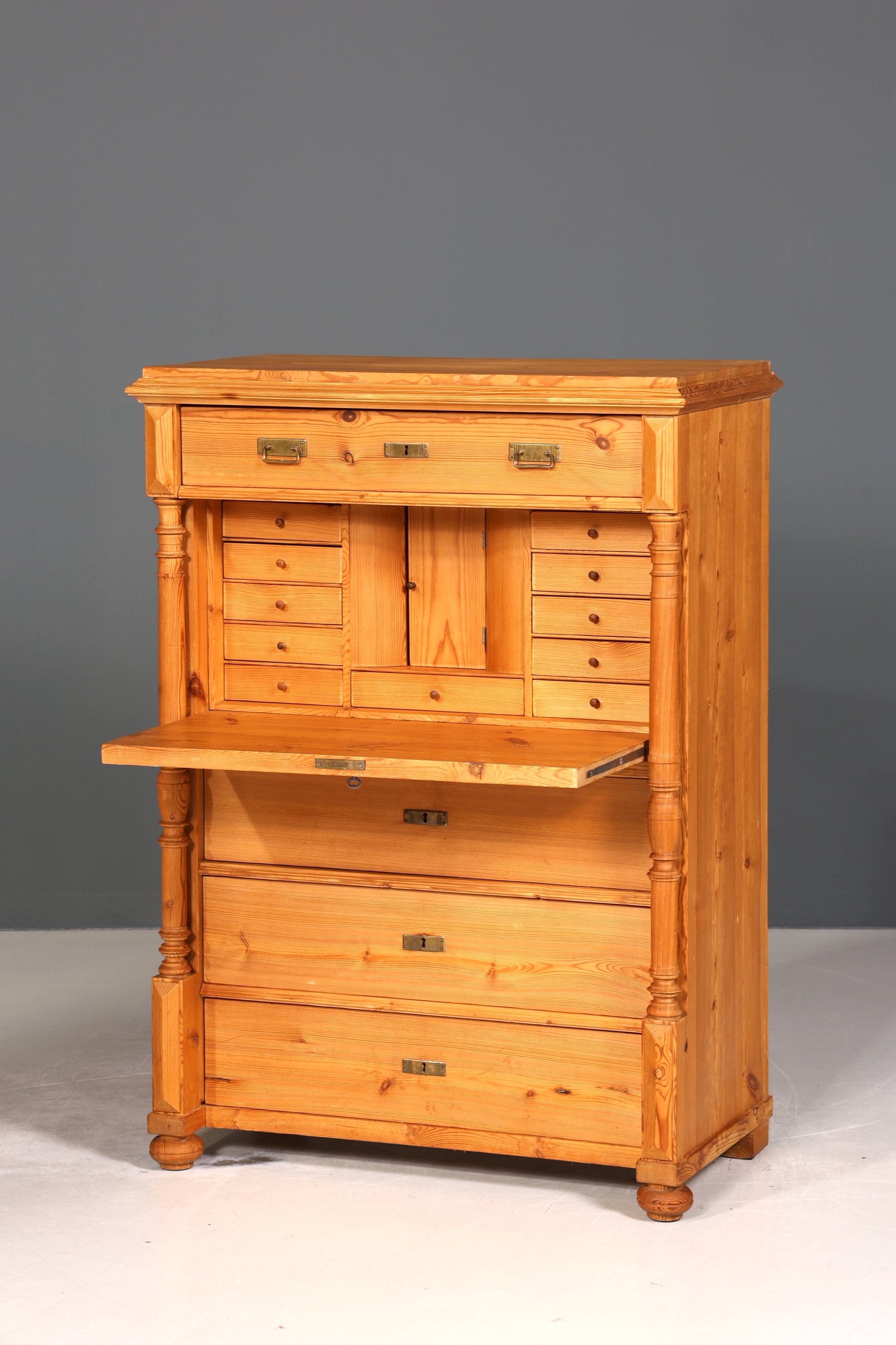 Stilvoller Gründerzeit Sekretär Vertiko Highboard Weichholz Jugendstil Kommode Landhaus Schrank um 1880