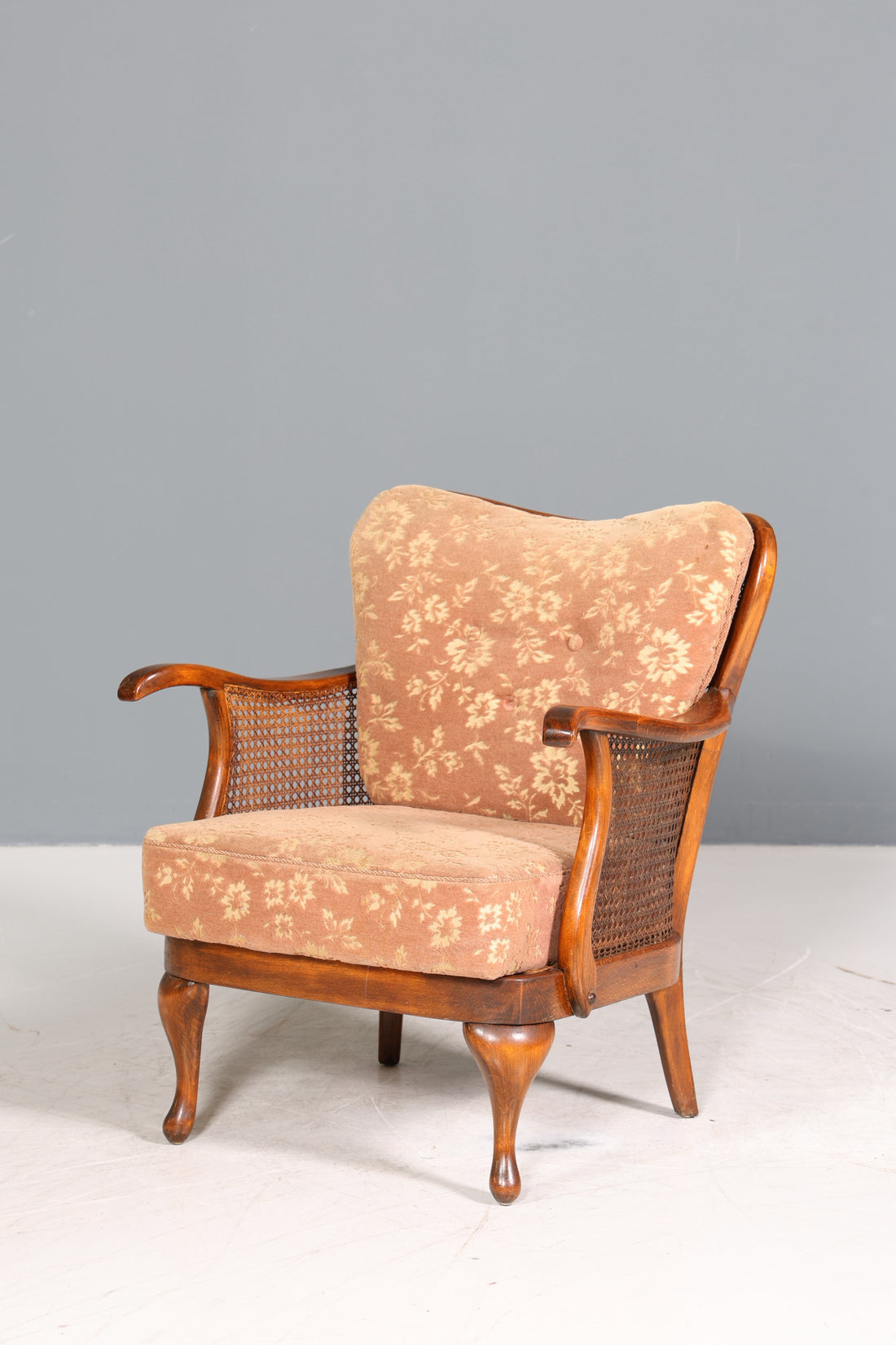 Wunderschöner Chippendale Sessel Antik Stil Wiener Geflecht Relax Sessel Vintage Samt Stoff 2 von 2