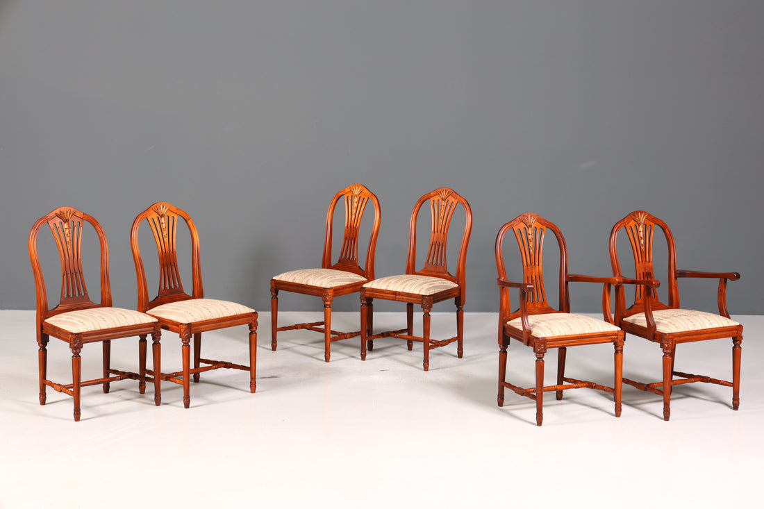 6x Traumhafte Stühle im Gustavianischer Stil Englisch Stil Küchenstühle Antik Stil Esszimmer Stuhl Set