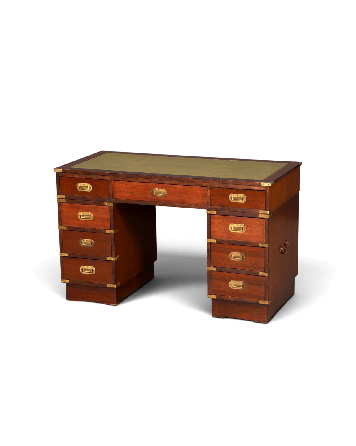 Wunderschöner Maritimer Schreibtisch Englischer Military Chest Bürotisch Office Table mit echt Lederauflage