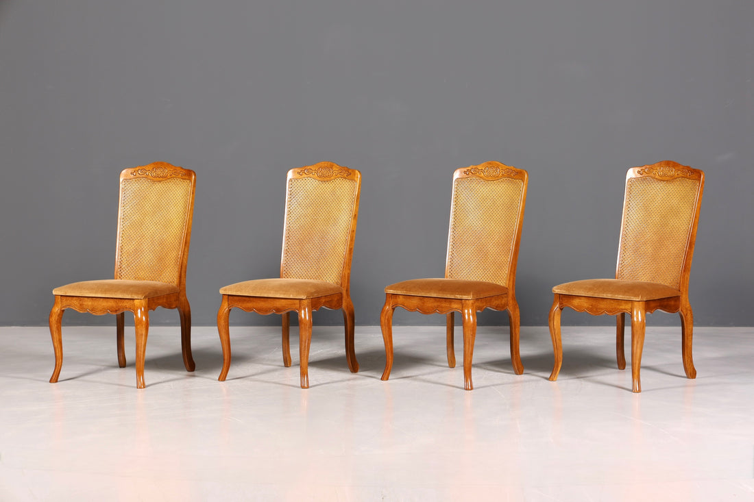 F987 Finish cm 4x Original Chippendale Stuhl Vintage Korbgeflecht Küchenstuhl Samt Stuhl