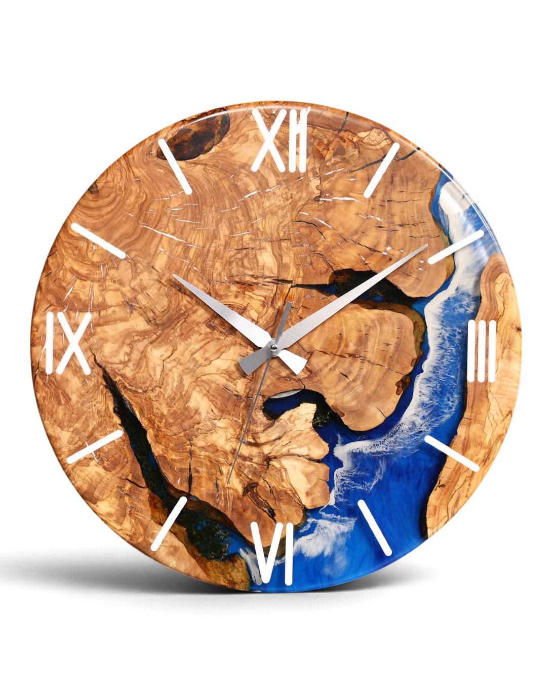 Wunderschöne Handgefertigte Epoxidharz Wanduhr Olivenbaum Uhr Waves Epoxy Analog Uhr