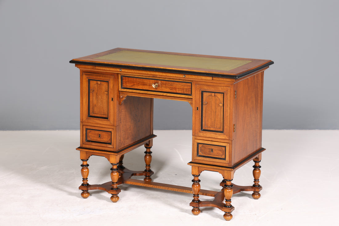 Traumhafter Gründerzeit Schreibtisch Jugendstil Eiche Bürotisch echt Leder Antik Office Desk