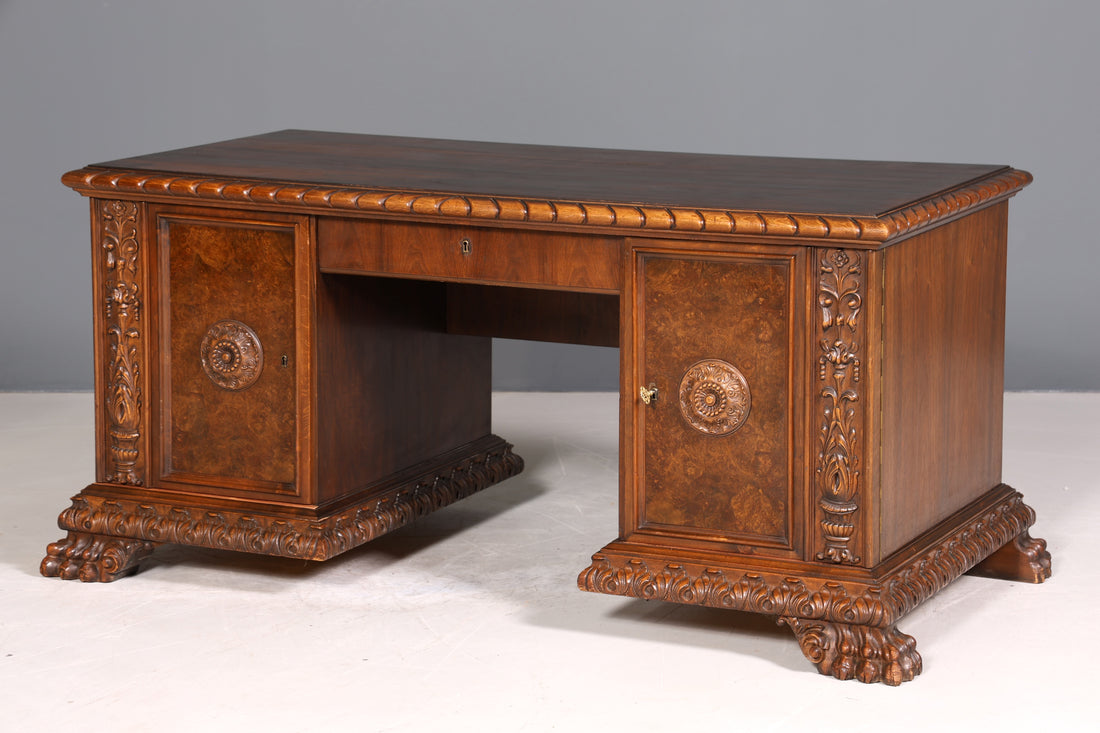 Imposanter Neorenaissance Schreibtisch Herrenzimmer Gründerzeit Bürotisch Antik Office Table