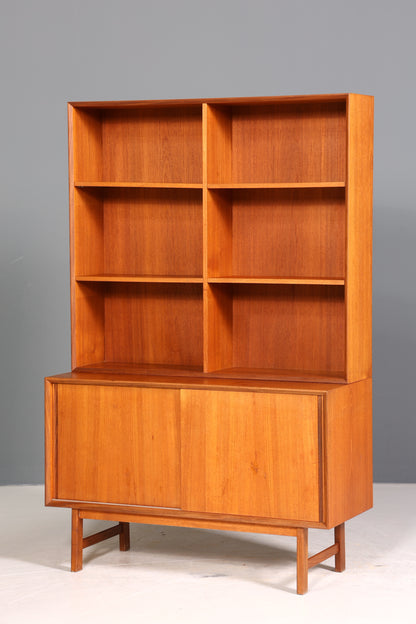 Schlichtes Mid Century Bücherregal Danish Design Schrank Retro Kommode Schiebetür Regal Vintage