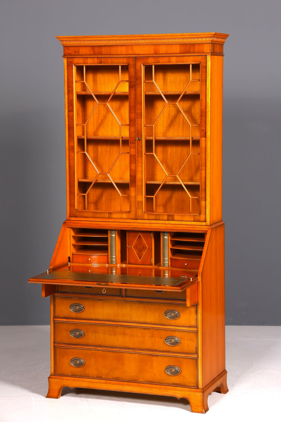 Stilvoller Englischer Sekretär Original Heldense Büro Aufsatzsekretär Eibe Antik 60S Vitrinen Schrank UK
