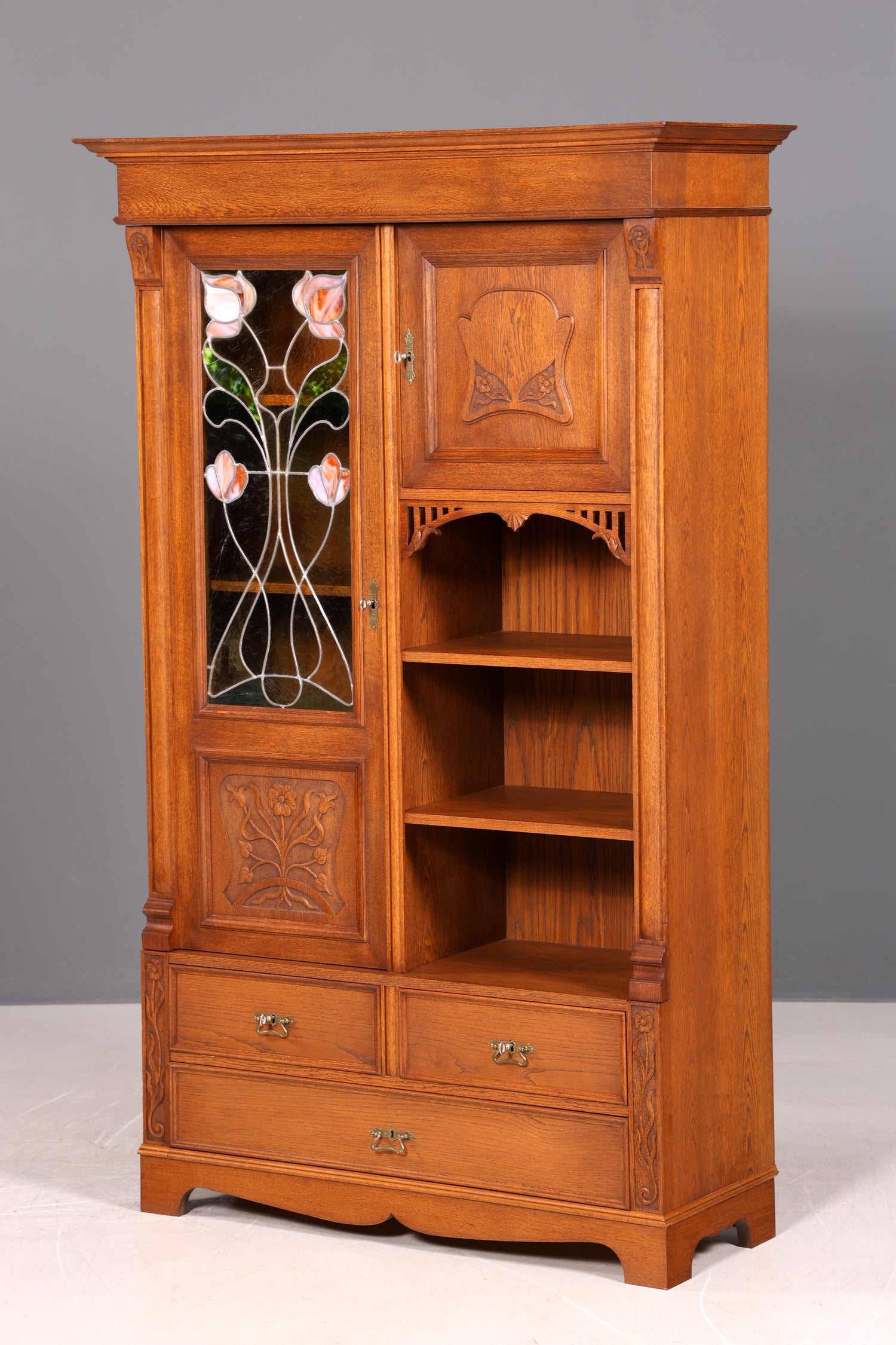 G783 Finish Traumhafte Jugendstil Vitrine Antike Holz Bücherschrank Eiche Antik Schrank Geschirrschrank (Kopie)