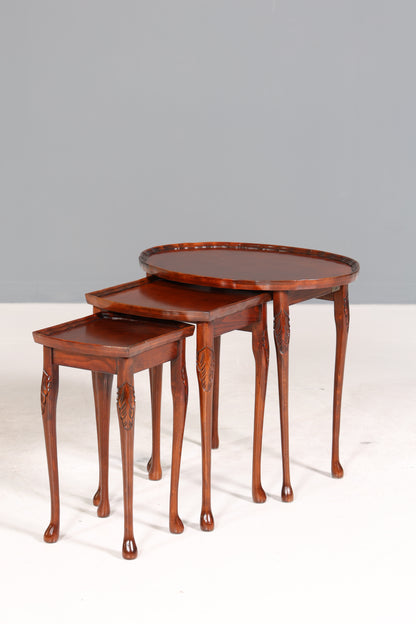 Filigranes Englisches Tisch Set Couchtisch Englisch Antik Stil 3er Satz Ablagetisch Holz Beistelltisch