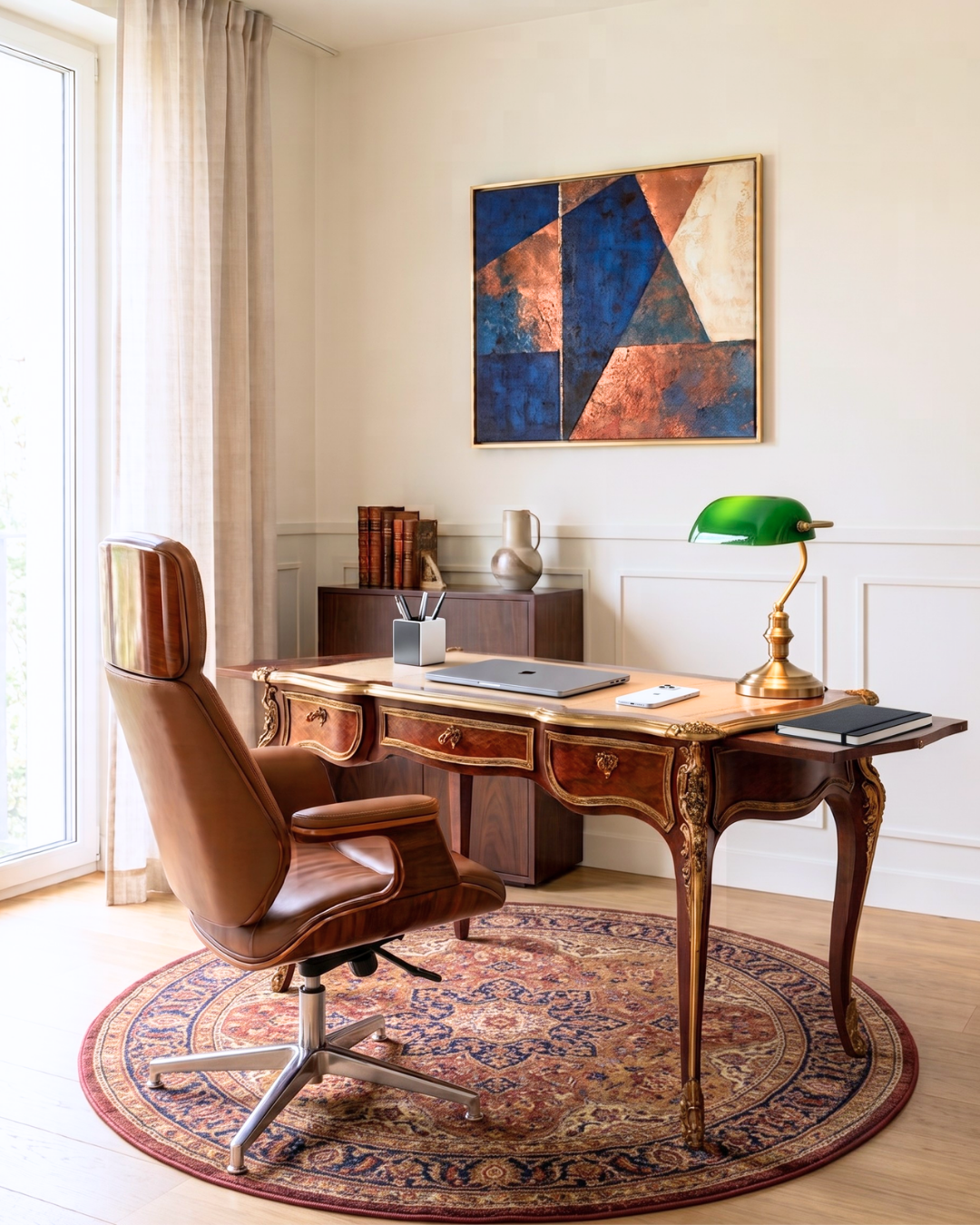 Original Louis XV Schreibtisch 1900 Bureau Plat French Desk echt Leder Antik Bürotisch Office Desk